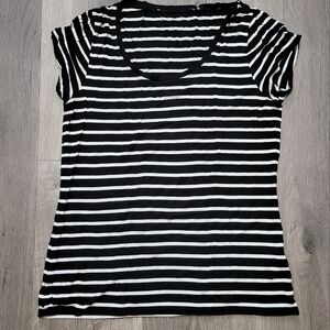 Black and White Striped Short Sleeved Shirt for Girls Size Medium